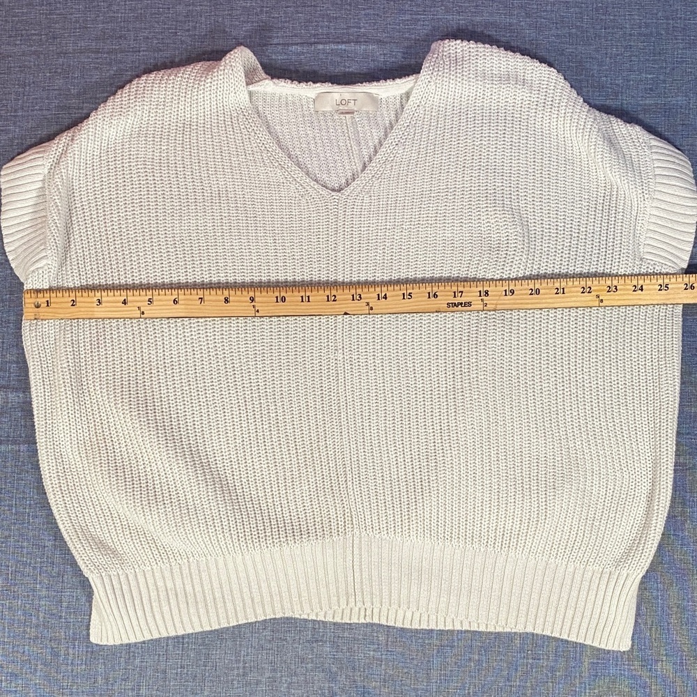 LOFT Women’s Small White V-Neck Knit Sweater Pullover 100% Cotton Casual Top - Picture 6 of 9